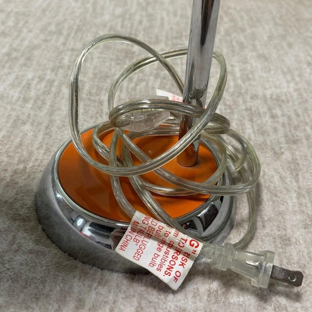Vintage Orange Gooseneck Desk Lamp Retro Chrome Accent Adjustable Task Light